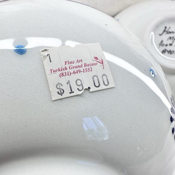 Vintage Turkish Grand Bazaar Ceramic Bowl Hand Painted Blue Floral Design - Picture 3 of 7